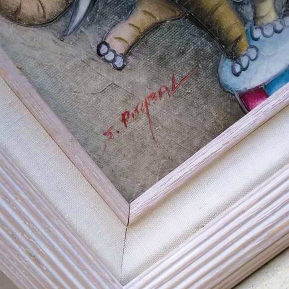 Signed J Roybal Whimsical Violinist on an Elephant Painting Framed - Picture 11 of 11